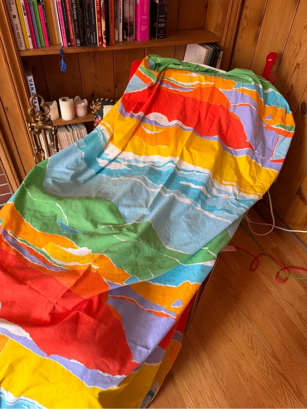 Vintage 70s fitted bed sheet colorful horizon